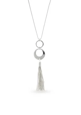 Silver-Tone Ring Around Tassel Pendant Necklace