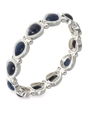 Silver Tone NW Denim Basics Stretch Denim Gem Bracelet