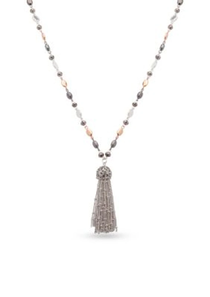 Tri-Tone Metal Basics Tassel Pendant Necklace