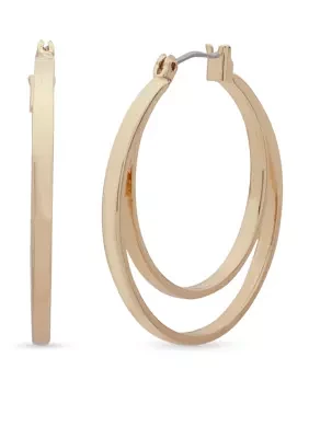 Gold-Tone Looped In Double Row Hoop Earrings