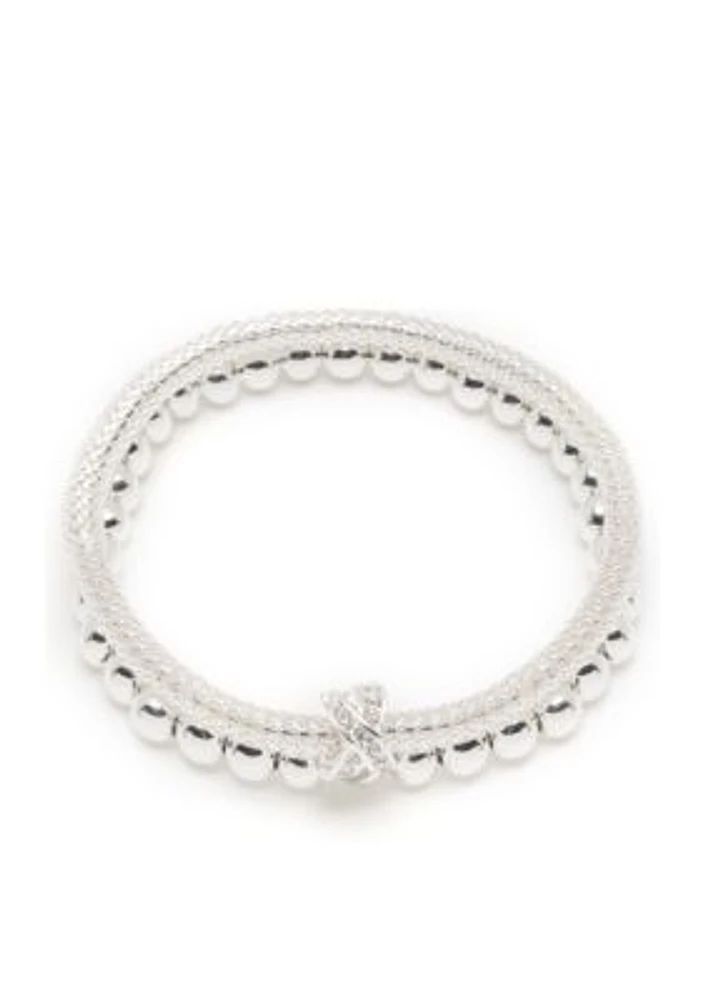 Silver-Tone 2 Row Stretch Boxed Bracelet