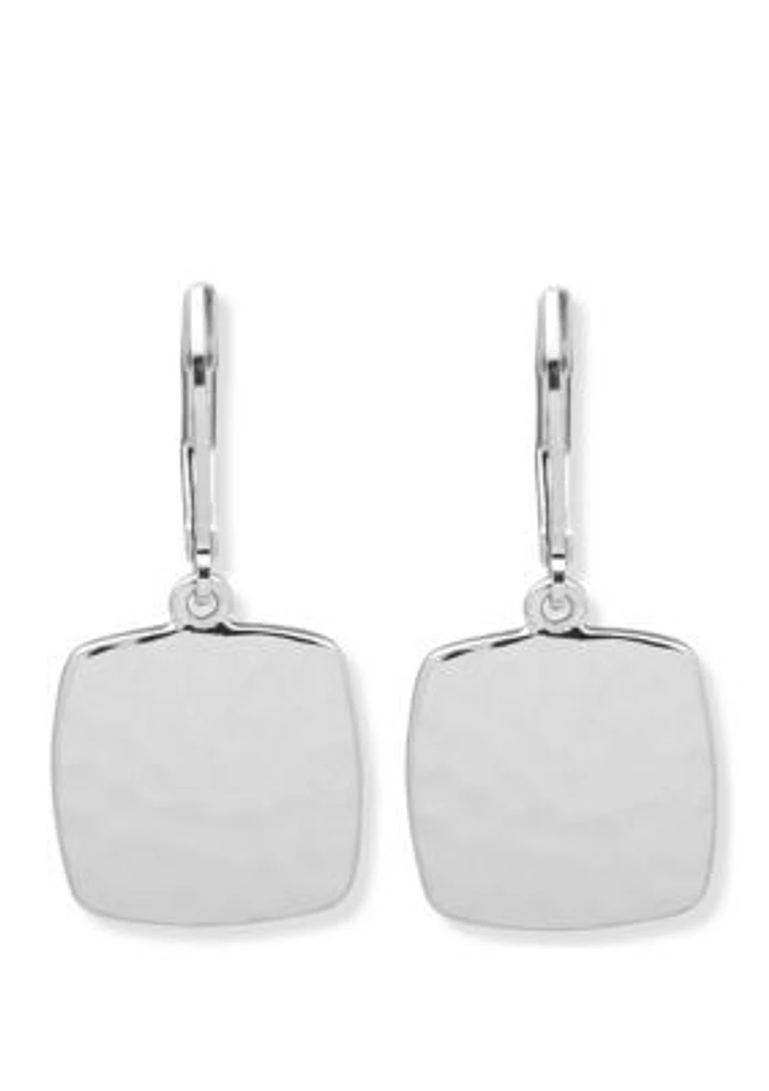 Silver Tone Hammered Square Drop Earrings