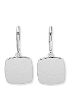 Silver Tone Hammered Square Drop Earrings