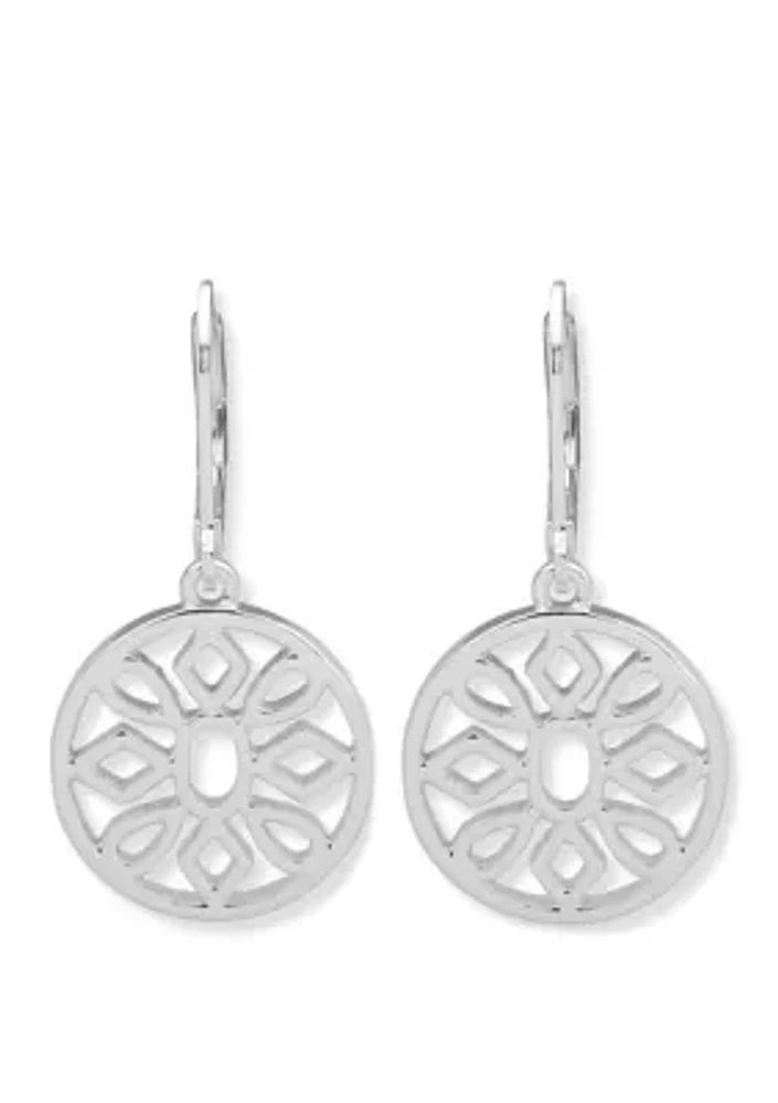 Silver Tone Open Work Flower Drop Earrings