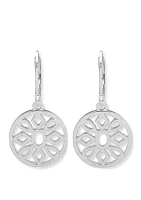 Silver Tone Open Work Flower Drop Earrings