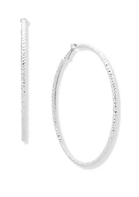 Silver Tone Extra Large Click Top Hoop Earrings