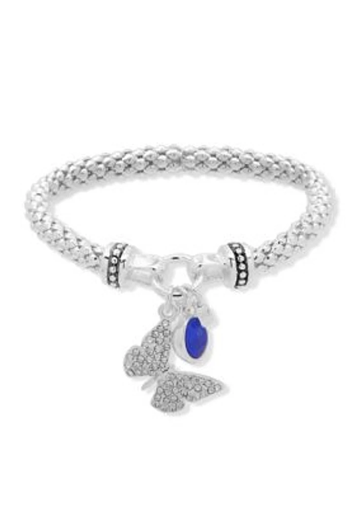 Butterfly Stretch Silver Crystal Bracelet