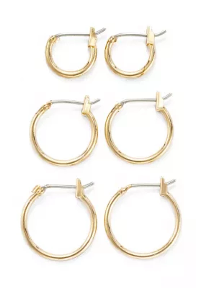 Gold Tone Small Hoop Trio Earrings