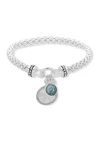 Silver Tone Sand Dollar Stretch Bracelet - Aqua Boxed Jewelry 