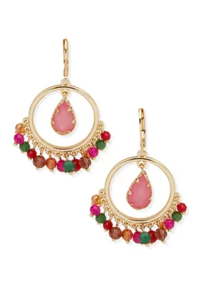 Gold Tone Beaded Open Drop Earrings