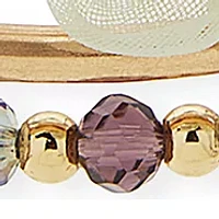 Gold Tone Multicolor Flower Stretch Bracelet - Set of 3