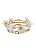 Gold Tone Multicolor Flower Stretch Bracelet - Set of 3