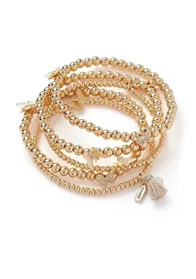 Gold Tone Butterfly Beaded Stretch Bracelet Set