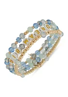 Gold Tone Blue Beaded Dream Big Stretch Bracelet Set