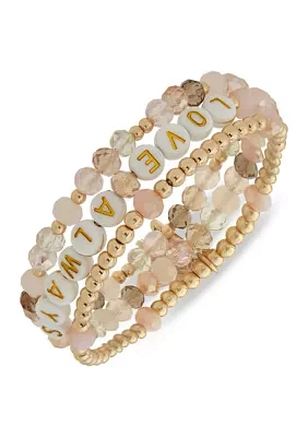 Gold Tone Blush Beaded Love Always Stretch Bracelet Set