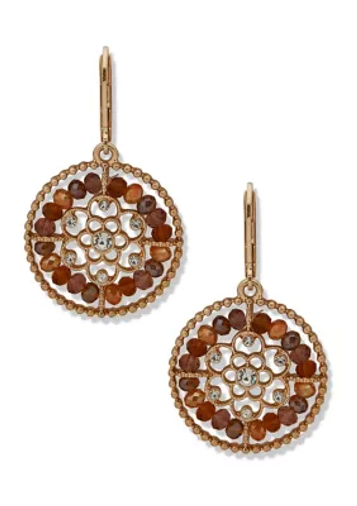 Gold Tone Multi Round Beaded Drop Earrings