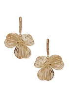 Gold Tone Open Flower Drop Earrings