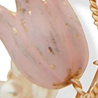 Gold Tone Pink Flower Hoop Earrings