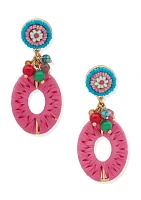 Gold Tone Multicolor Bead Wrapped Open Drop Earrings