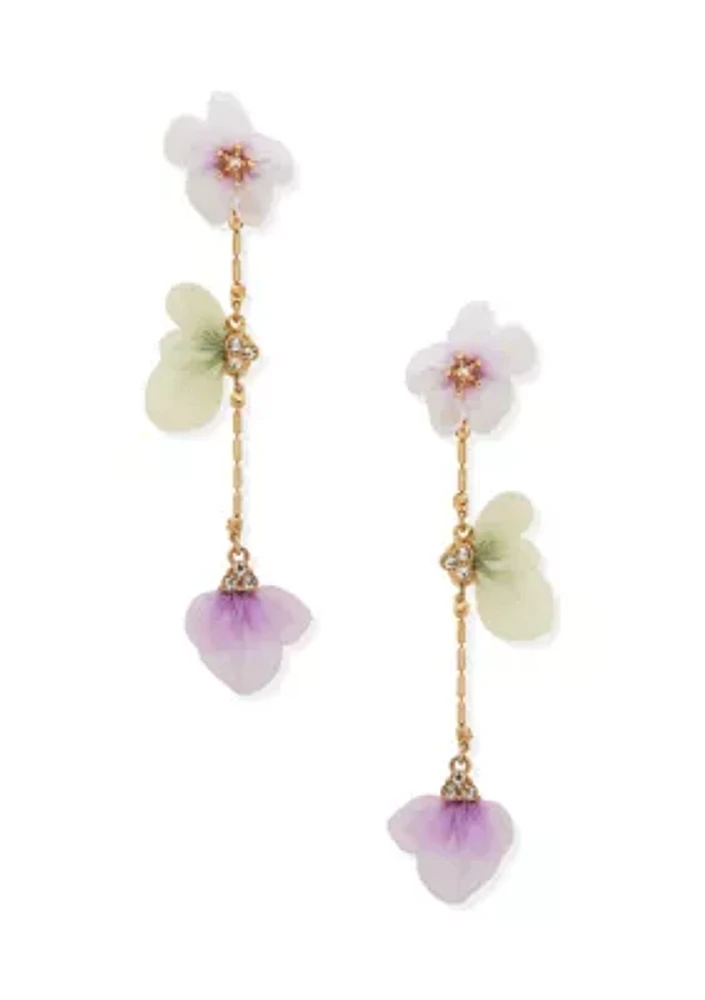 Gold Tone Multicolor Flower Linear Earrings