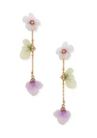 Gold Tone Multicolor Flower Linear Earrings