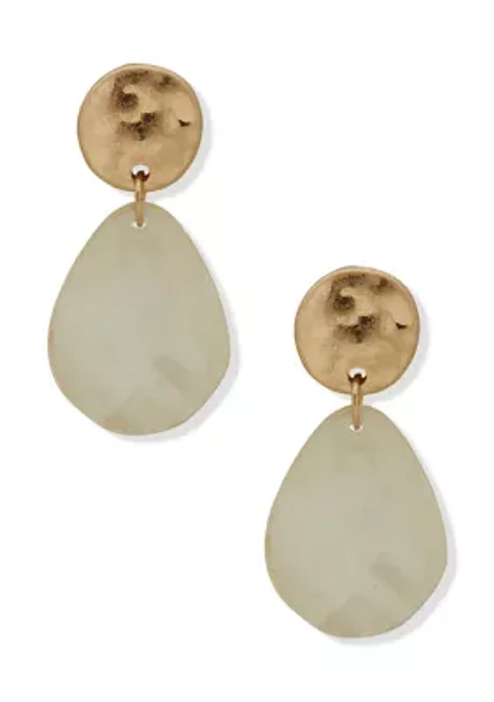 Gold Tone Post Stone Teardrop Earrings