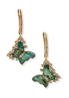 Gold Tone Blue Green Butterfly Drop Earrings