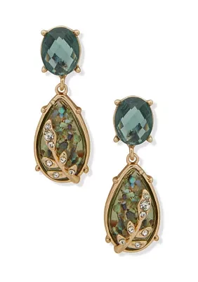 Gold Tone Blue Green Stone Drop Earrings