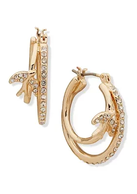 Gold Tone Crystal Pavé Sparrow Hoop Earrings