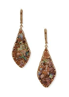 Gold Tone Burgundy Flat Drop Earrings