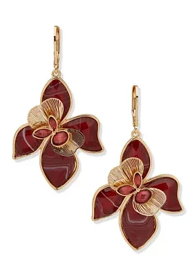 Gold Tone Flower Drop Earrings