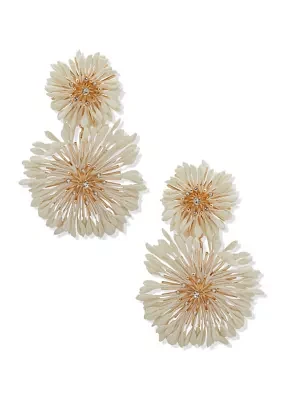 Gold Tone Ivory Large Post Flower Drop Earrings