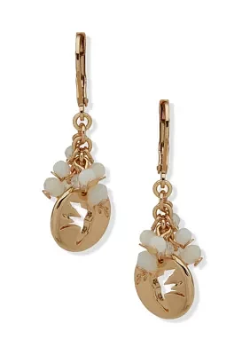 Gold Tone White Cluster Bird Drop Earrings