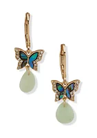 Gold Tone Blue Green Butterfly Drop Earrings