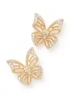 Gold Tone Cubic Zirconia Butterfly Stud Earrings