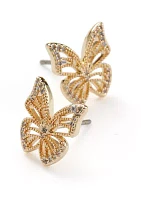 Gold Tone Cubic Zirconia Butterfly Stud Earrings