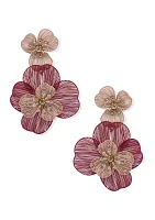 Gold Tone Layered Flower Double Drop Earrings