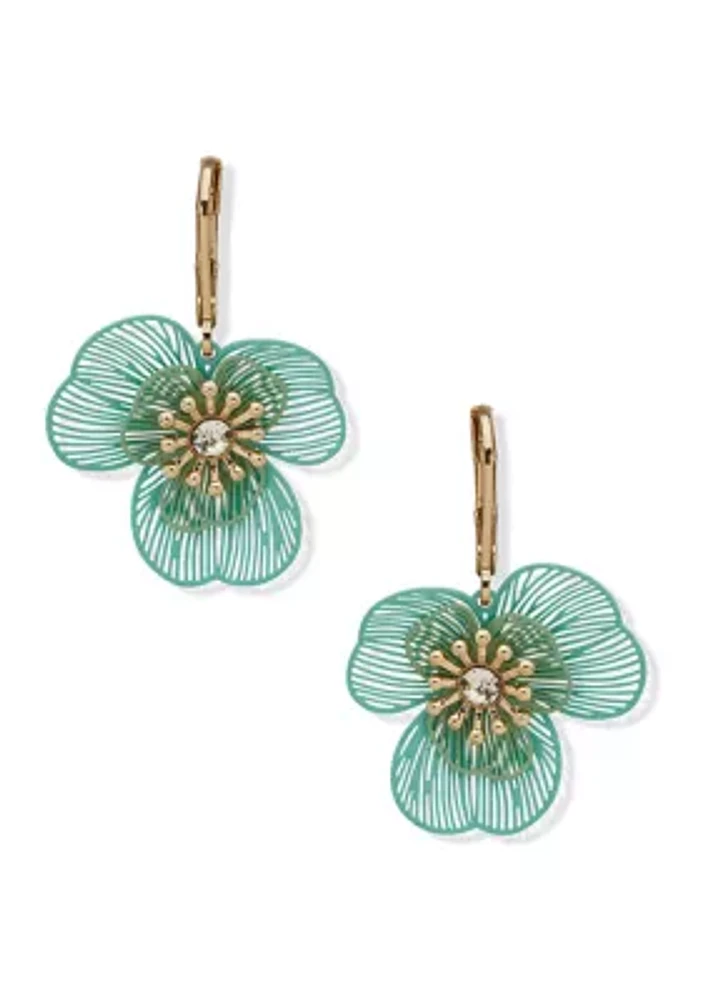 Gold Tone Layered Flower Drop Earrings