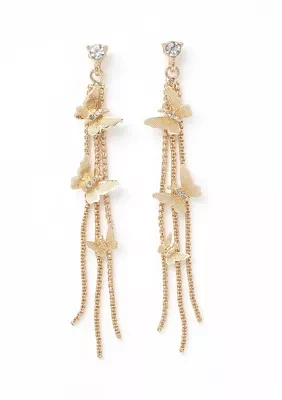 Gold Tone Butterfly Chain Tassel Linear Earrings