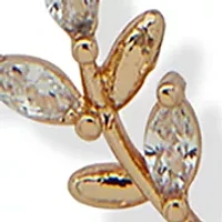 Gold Tone White Cubic Zirconia Branch Drop Earrings