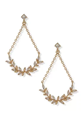 Gold Tone White Cubic Zirconia Branch Drop Earrings