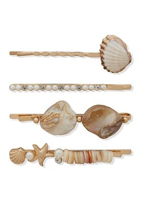 Gold Tone Set of 4 Shell Hair Bobby Pins 