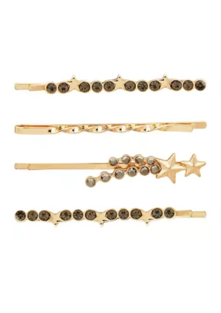 Gold Tone Star Bobby Pins - Set of 4