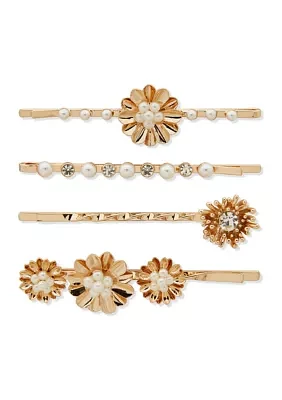 Gold Tone White Bobby Pins Set