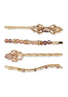 Gold Tone  4 Beaded Bobby Pins Hair Set