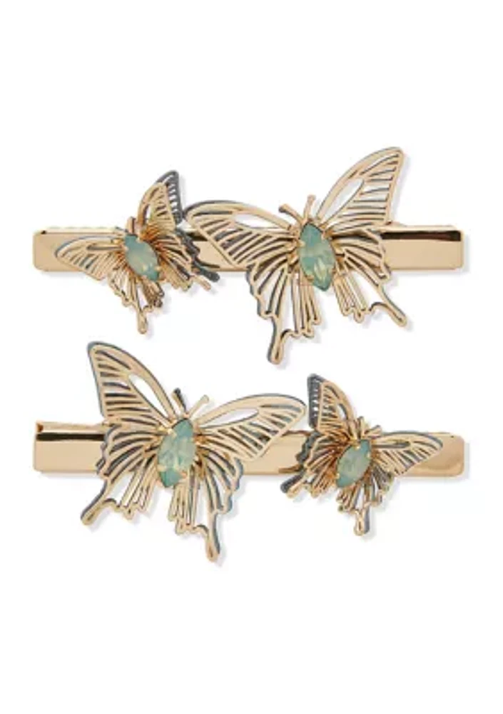 Gold Tone Butterfly Barrettes Set