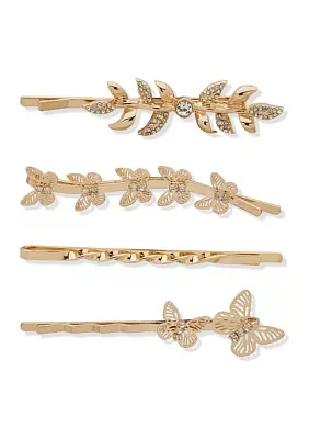 Gold Tone White Butterfly Bobby Pin Set