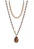 Gold Tone 16" Burgundy Multirow Beaded Pendant Necklace