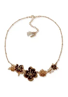 Gold Tone 16" Burgundy Flower Frontal Necklace