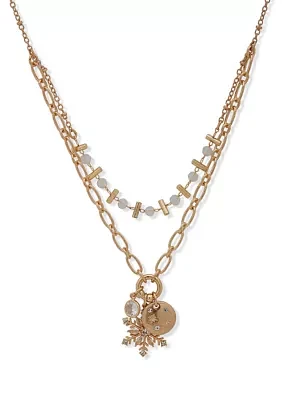 Gold Tone 16'' Crystal Snowflake Pendant Necklace